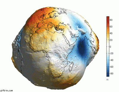 经过夸大的地球重力变化图