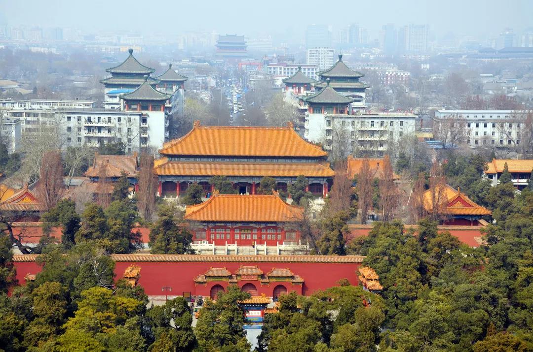 北京中轴线俯瞰从永定门远眺南中轴线北中轴线上的重要地标——故宫