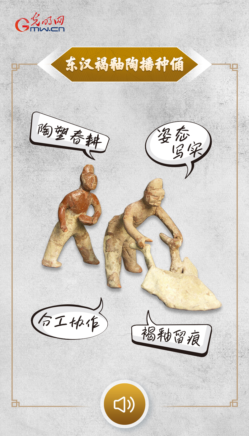 “文物会说话”有声海报｜褐釉陶俑，定格春耕协作图景