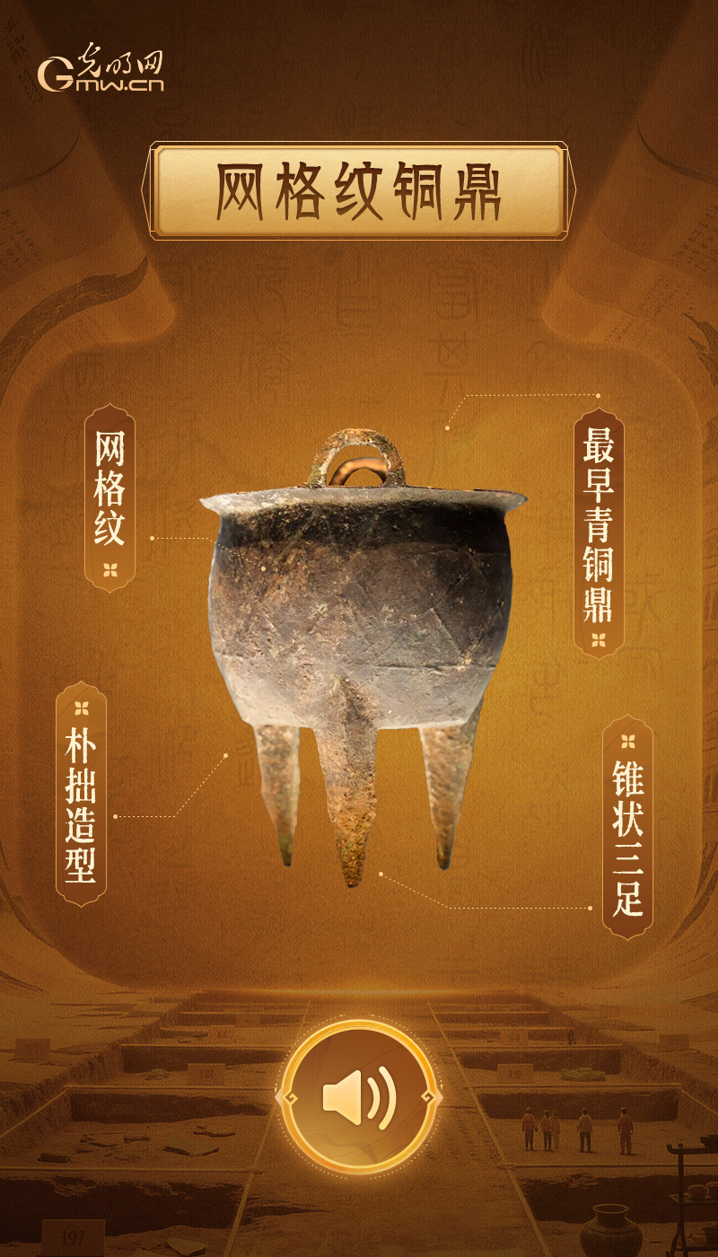 “文物会说话”有声海报|寻绎夏商,读懂早期中国的文明密码 网格纹铜鼎