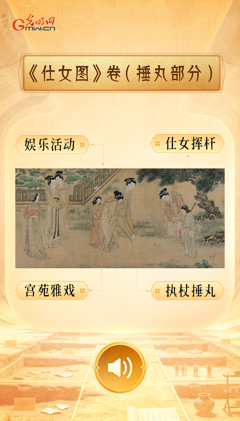 “文物会说话”有声海报|如果古代也有“全民健身日”,看看哪个打卡场面最出圈儿 《仕女图》卷(捶丸部分)